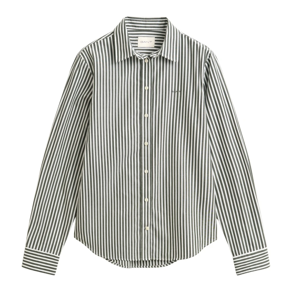Gant Regular Fit Poplin Blouse With Stripes - Female - Shirts - Green - 2XL - Blouses & Shirts