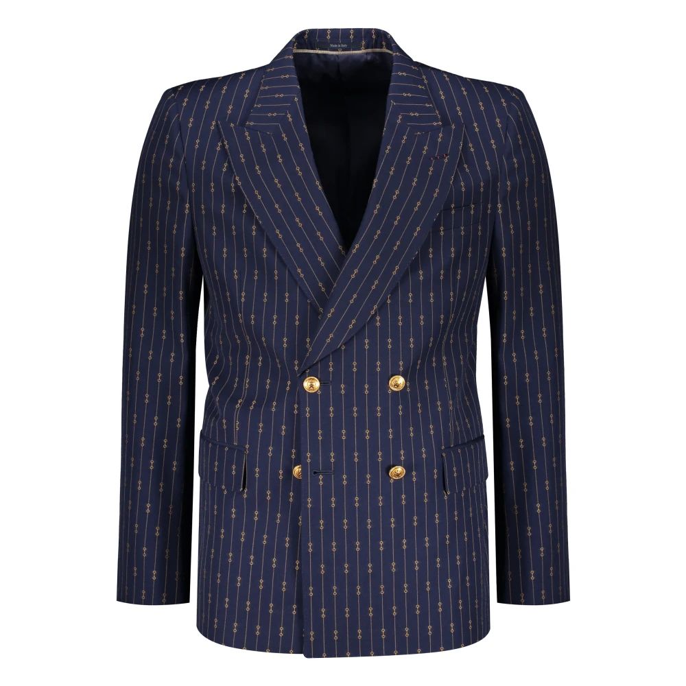 Gucci Wollen Jacquard Jas met Reverskraag Blue Heren