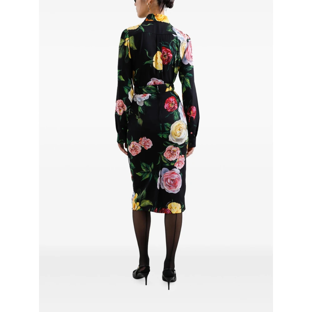 Dolce & Gabbana Peonie Rose Zwarte Shirt Multicolor Dames