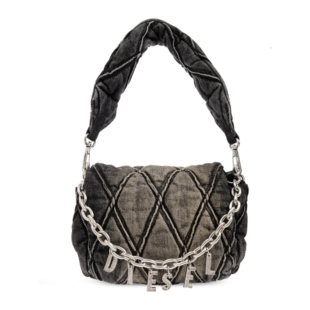 Diesel Gewatteerde Zwarte Denim Tas met Strass Hangers Black Dames