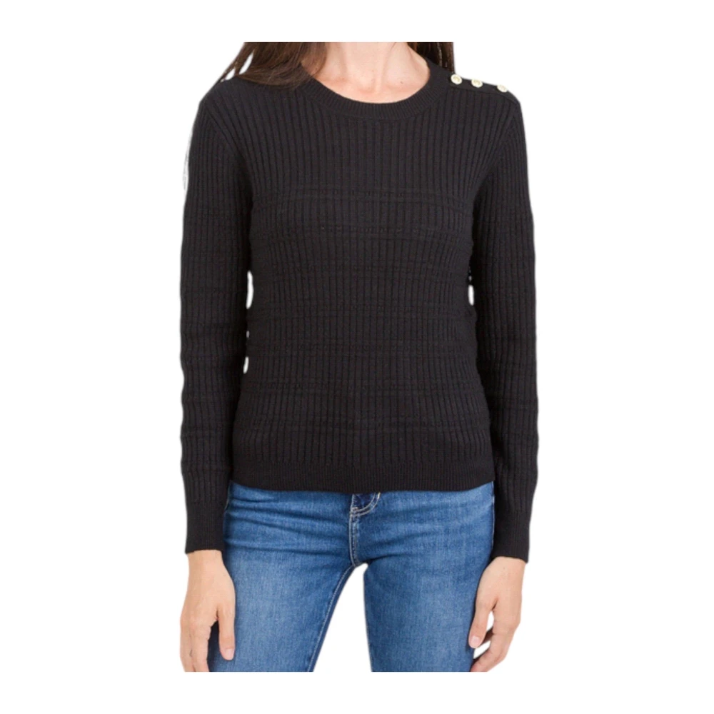 Kocca Zwarte Geribbelde Trui met Decoratieve Knopen Black Dames