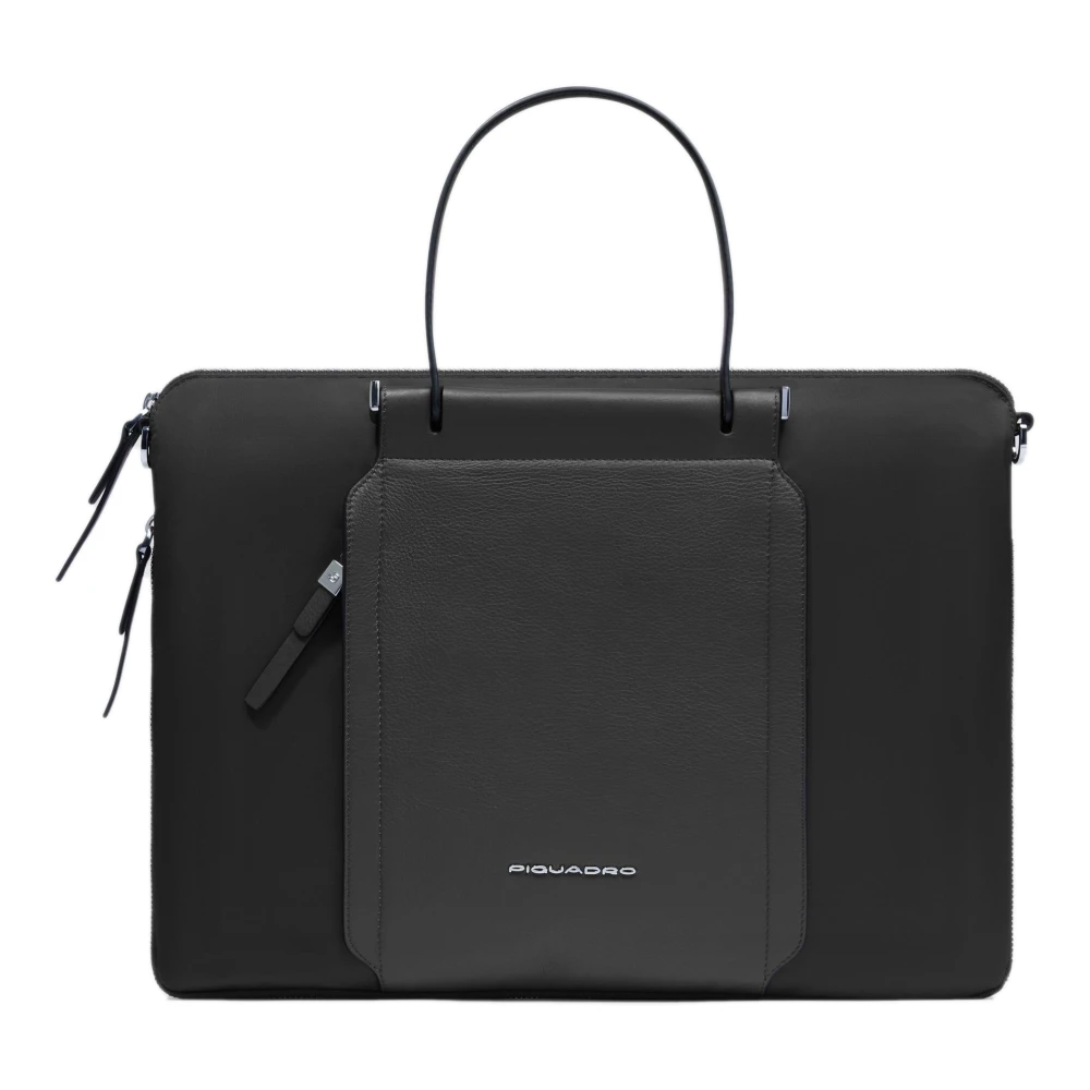 Piquadro Kvinno Svart Väskor Dam, One Size, Läder, Smal Laptopväska 15,6"