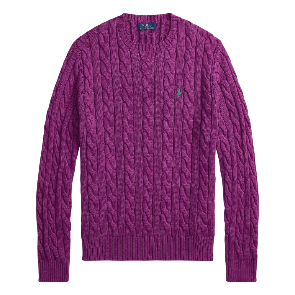Ralph Lauren Men's Purple Cable Knit Jumper - Round-Neck Knitwear - S - Knitwear