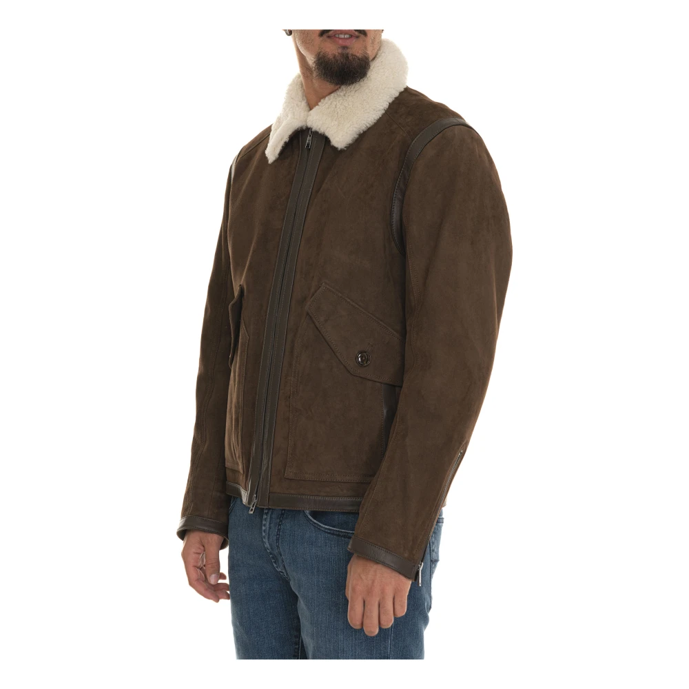 Boss Shearling jas met leren afwerking Brown Heren