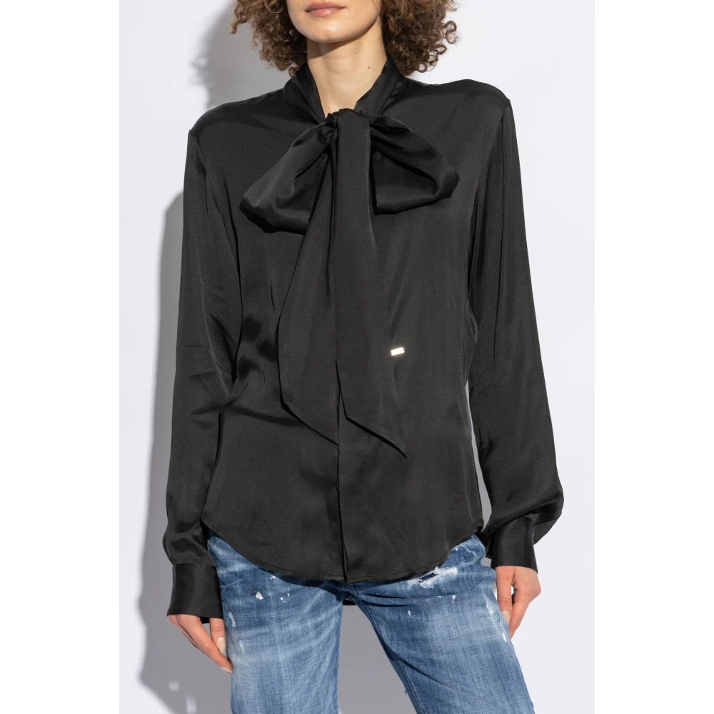 Dsquared2 Shirt met decoratieve strik bij de halslijn Black Dames