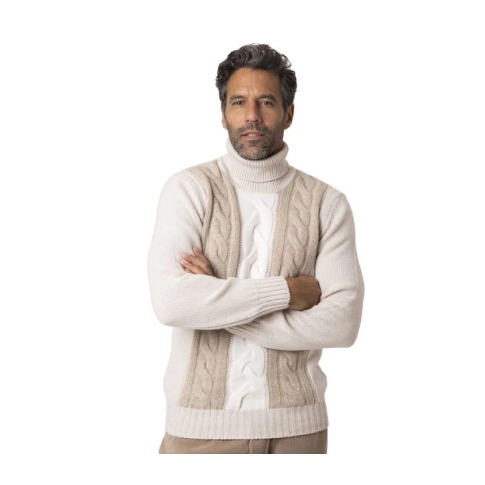 Gran Sasso Herren Beige Feinstrick-Rollkragenpullover Mit Zopfmuster