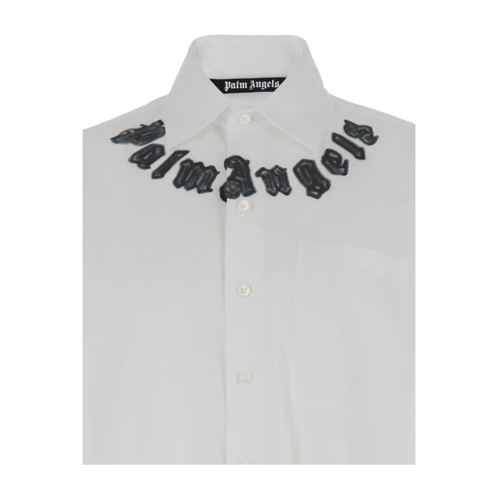 Palm Angels Witte Neck Logo Classic Shirt White Heren