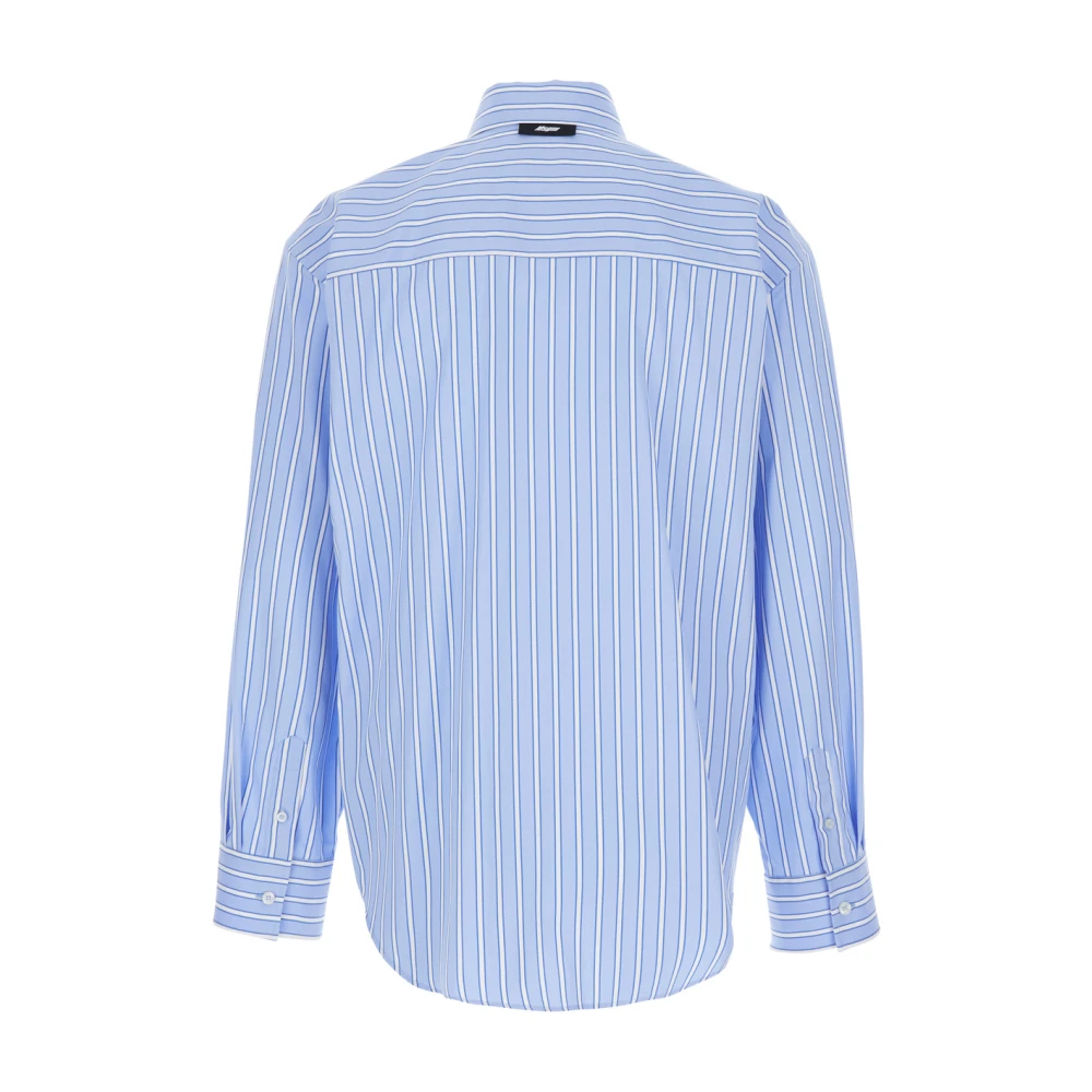 Msgm Blauw Gestreept Logo Katoenen Overhemd Blue Heren