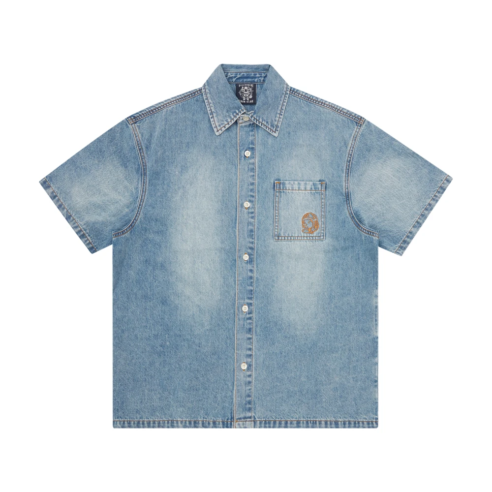 Billionaire Men's Blue Denim Shirts, Xs, Astro Denim Shirt With Embroidered Helmet