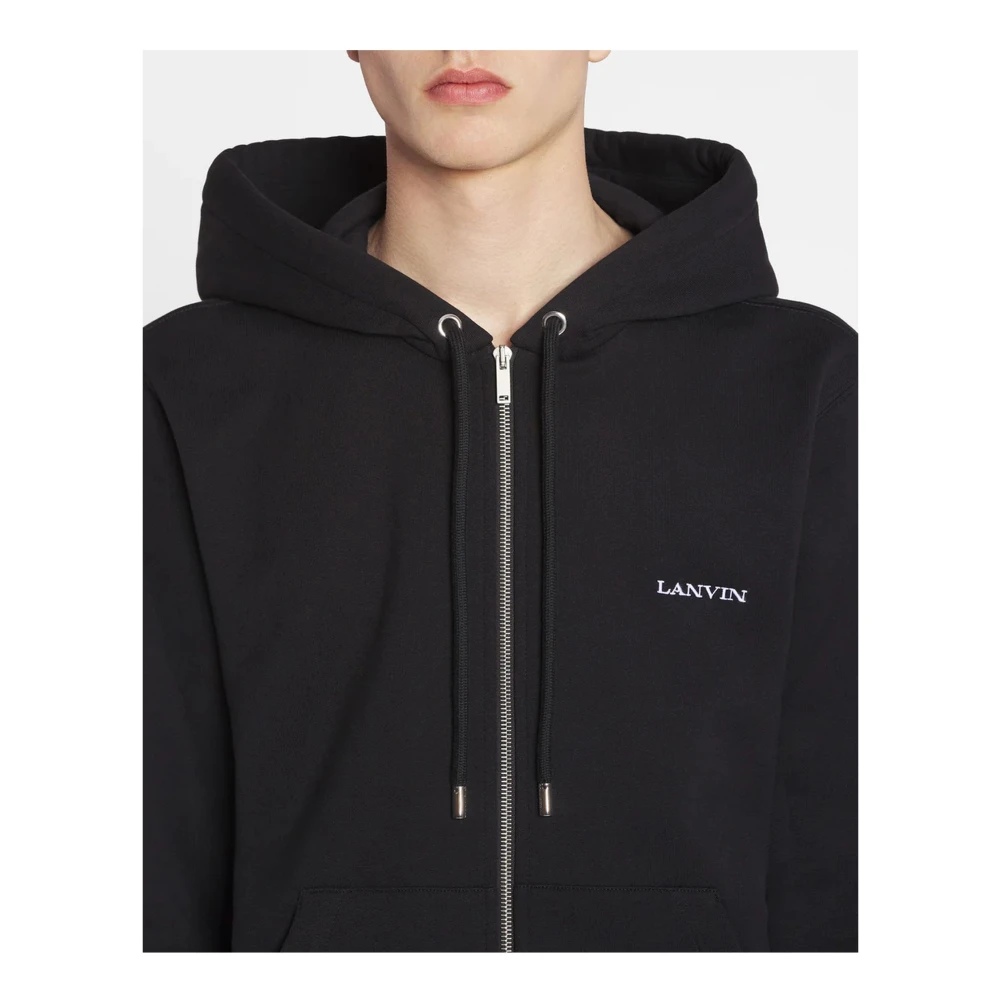 Lanvin Zwarte katoenen hoodie met archiefprint Black Heren