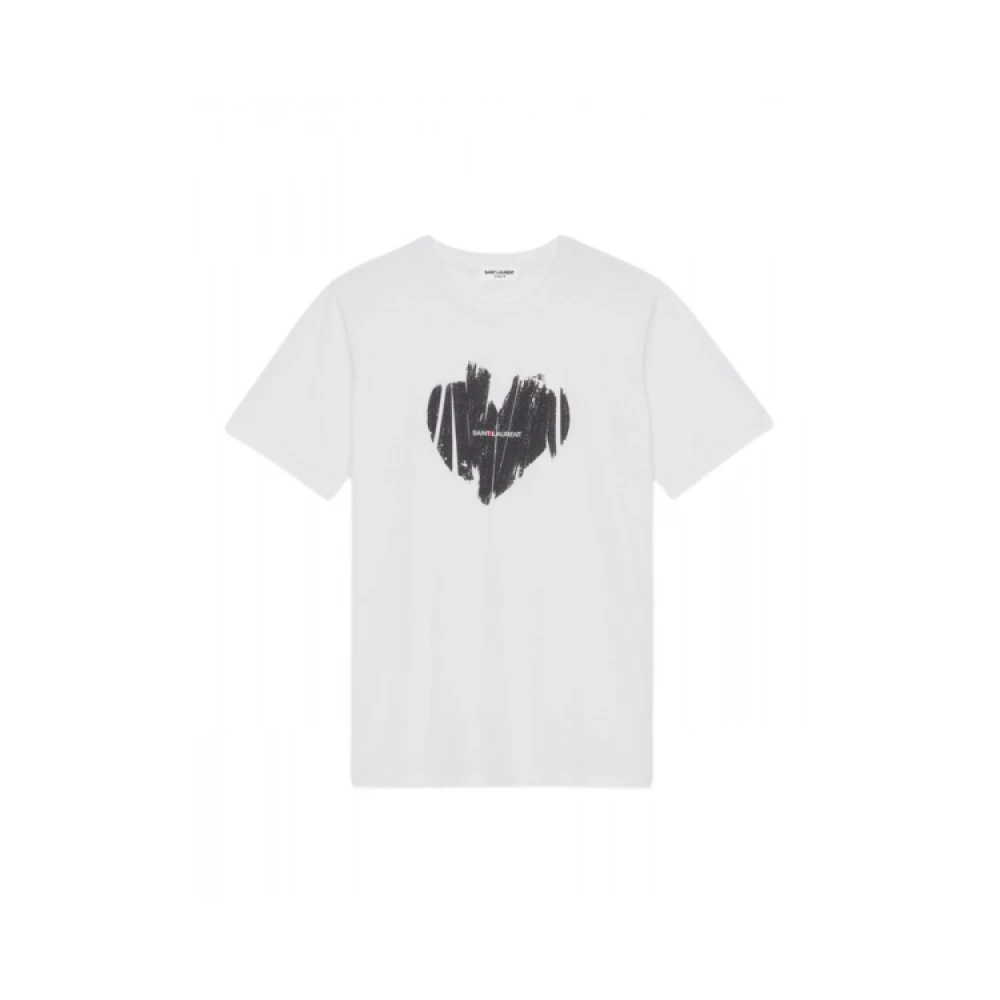 Saint Laurent Boyfriend Ronde Hals T-Shirt met Print White Dames