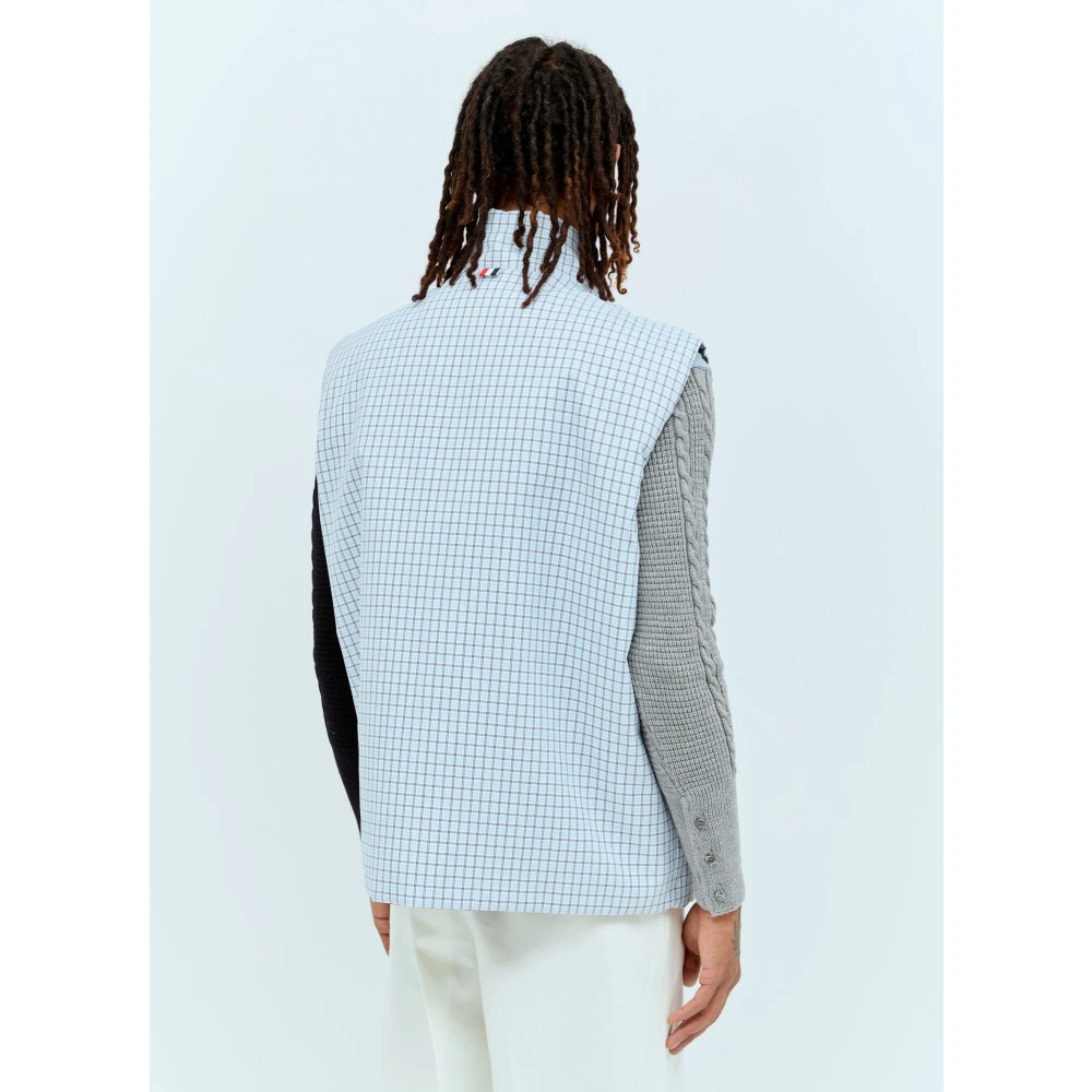 Thom Browne Geruite Omkeerbare Vest met Opstaande Kraag Blue Heren