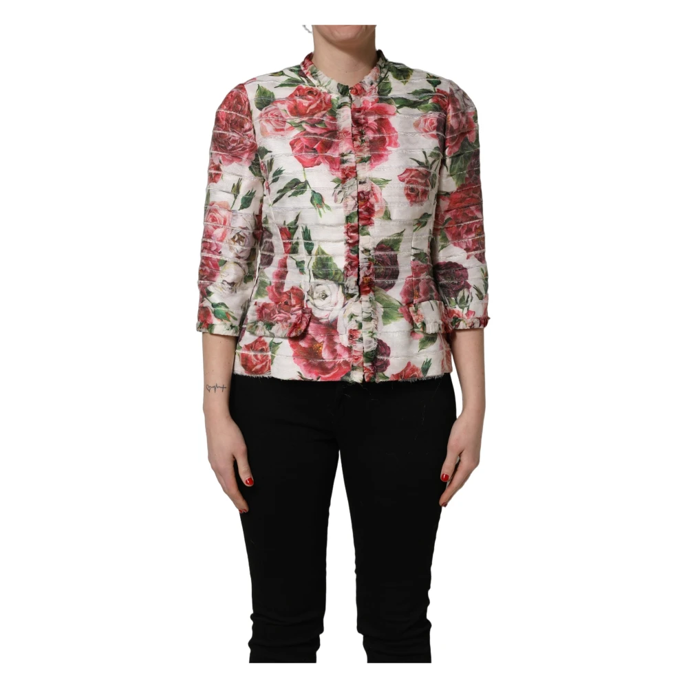 Dolce & Gabbana , Blouses, Female, Multicolor, L, Peony Print Crewneck Jacket