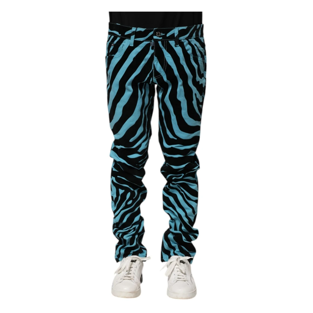 Dolce & Gabbana Men's Black Slim-Fit Trousers, M, Blue Stripes Skinny Denim Jeans