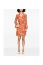 multicolored-orange-v-neck-flared-dress