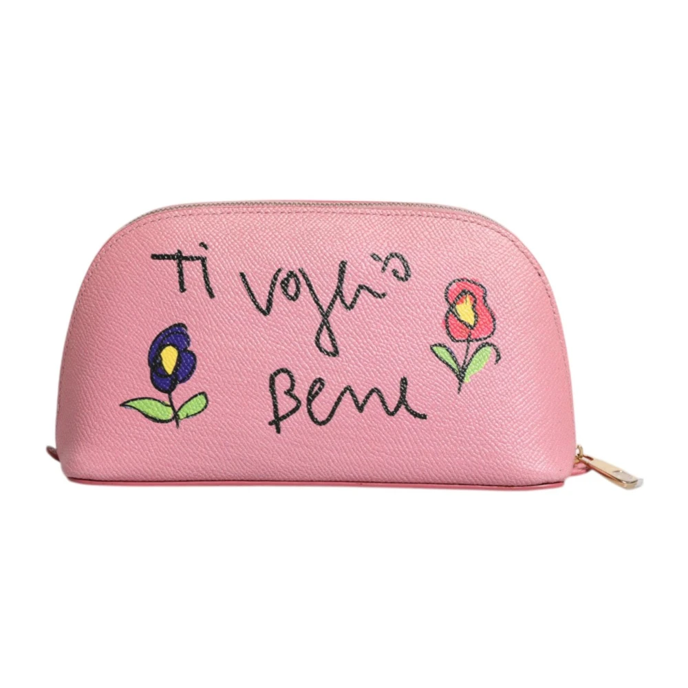 Dolce & Gabbana Roze Leren Ritsportemonnee met Logo Pink Dames