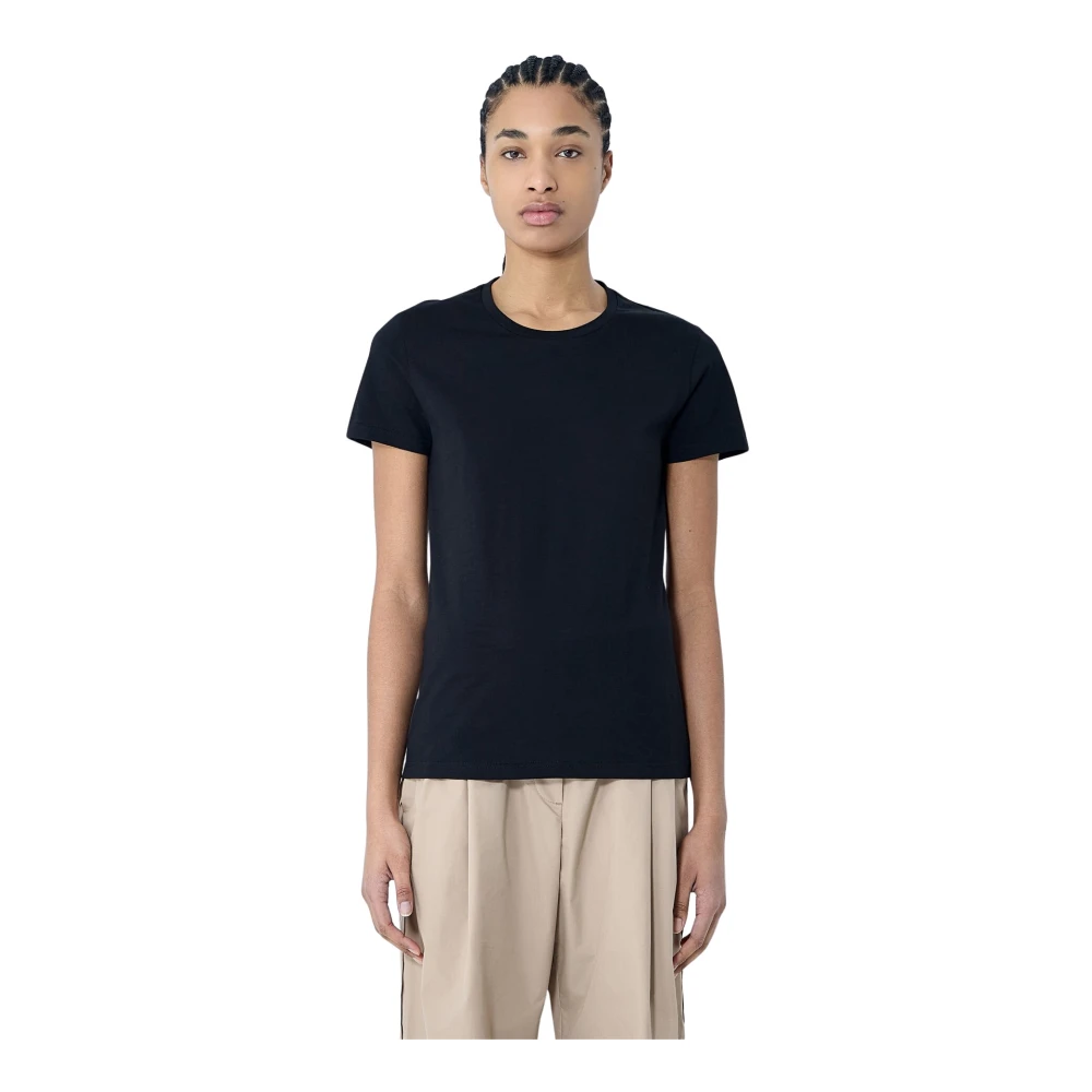 Moncler Katoenen Jersey Logo Motif T-Shirt Black Dames