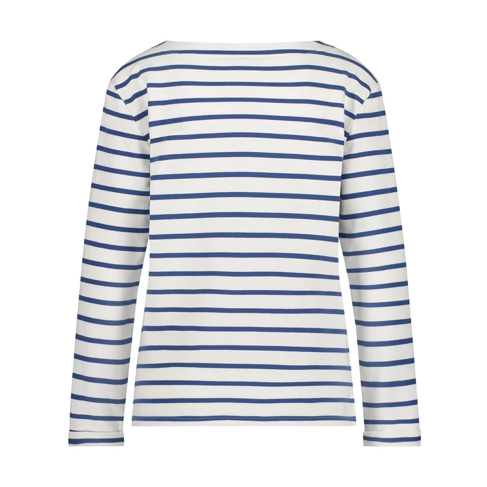 Red Button Gestreepte Borstprint Lange Mouw Top White Dames