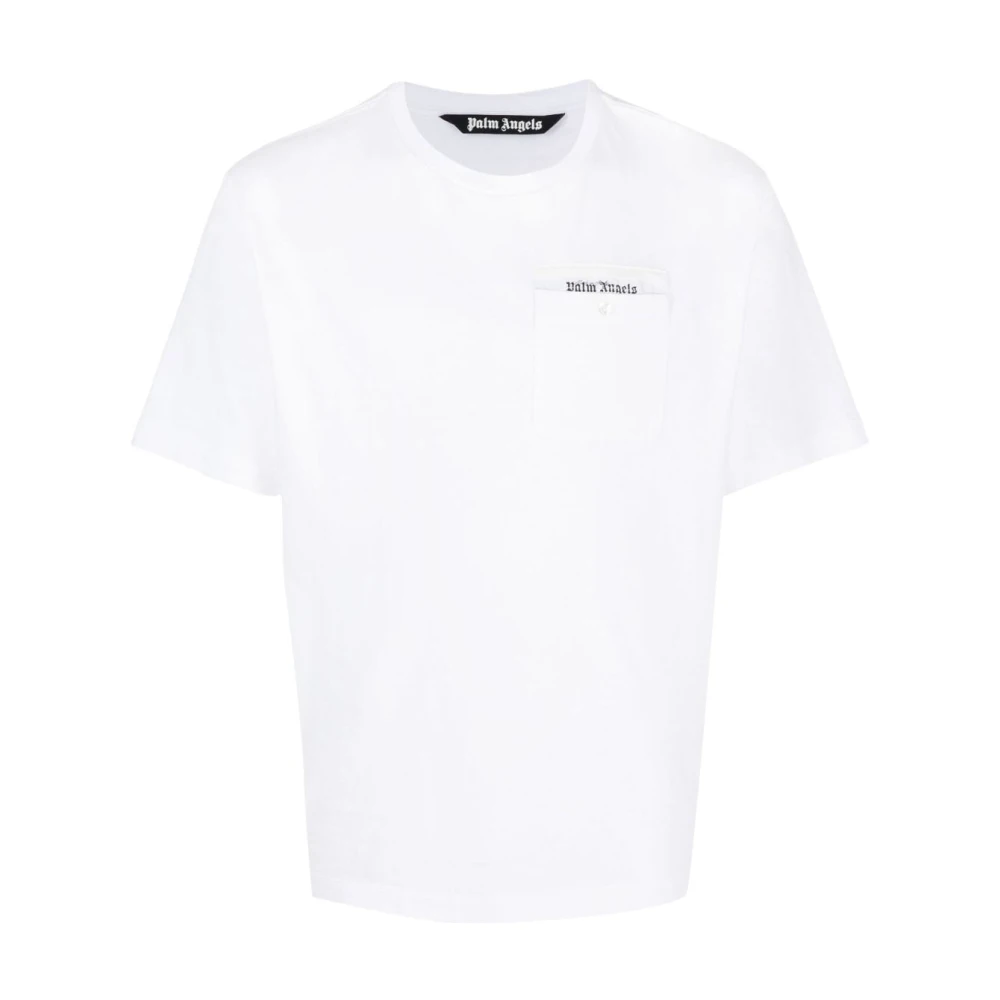 Palm Angels Logo-Tape Bomull T-Shirt White, Herr