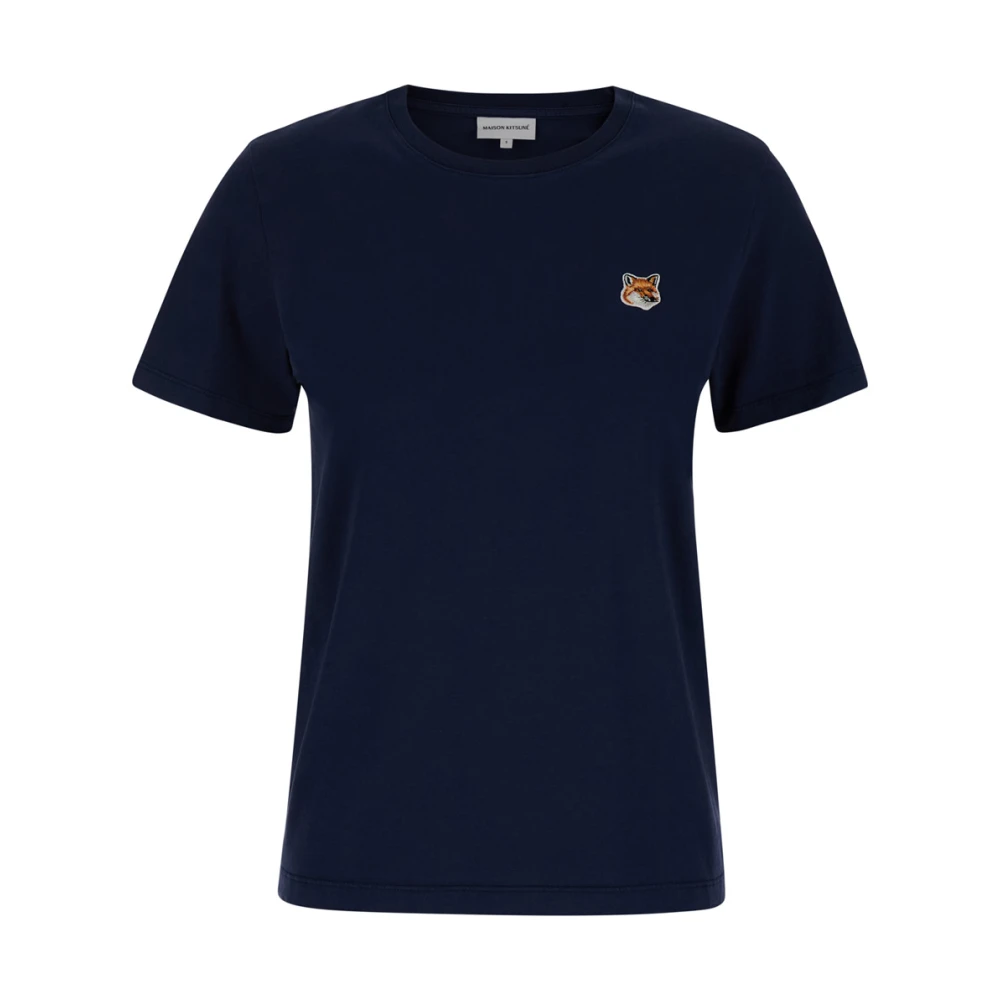 Maison Kitsuné Ink Blauw Katoenen T-shirt met Logo Patch Blue Dames