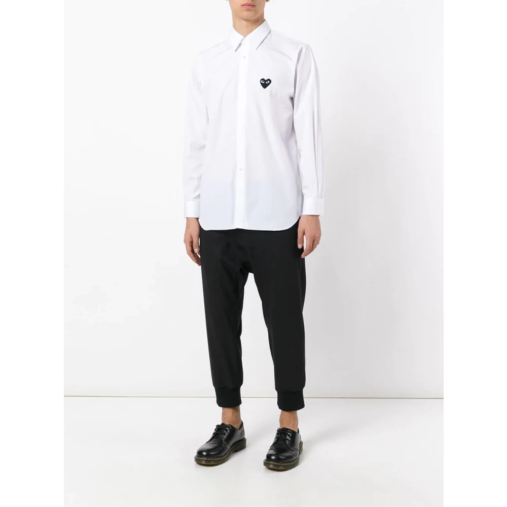 Comme des Garçons Play Zwarte hart geborduurde shirt White Heren
