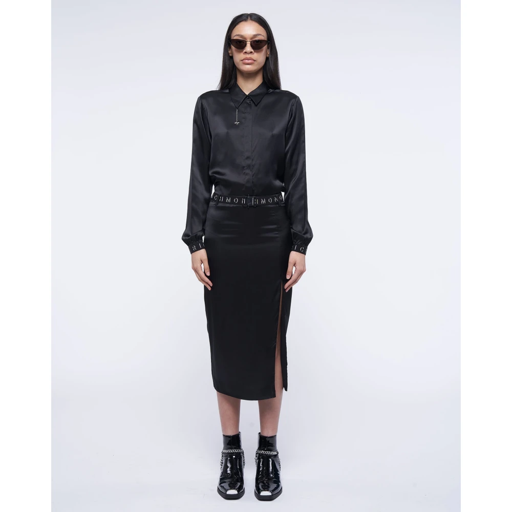 John Richmond Satijnen Pofmouw Blouse Black Dames