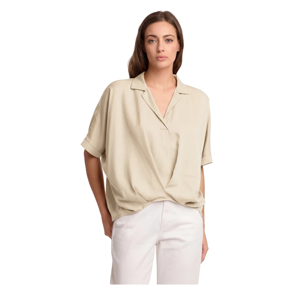 Kocca Women's Beige Blouses, M, Relaxed Fit Short Sleeve Blouse
