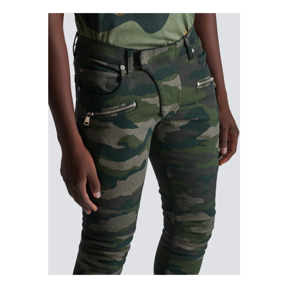 Balmain Slim-fit jeans in camouflage denim met geribbelde details Green Heren