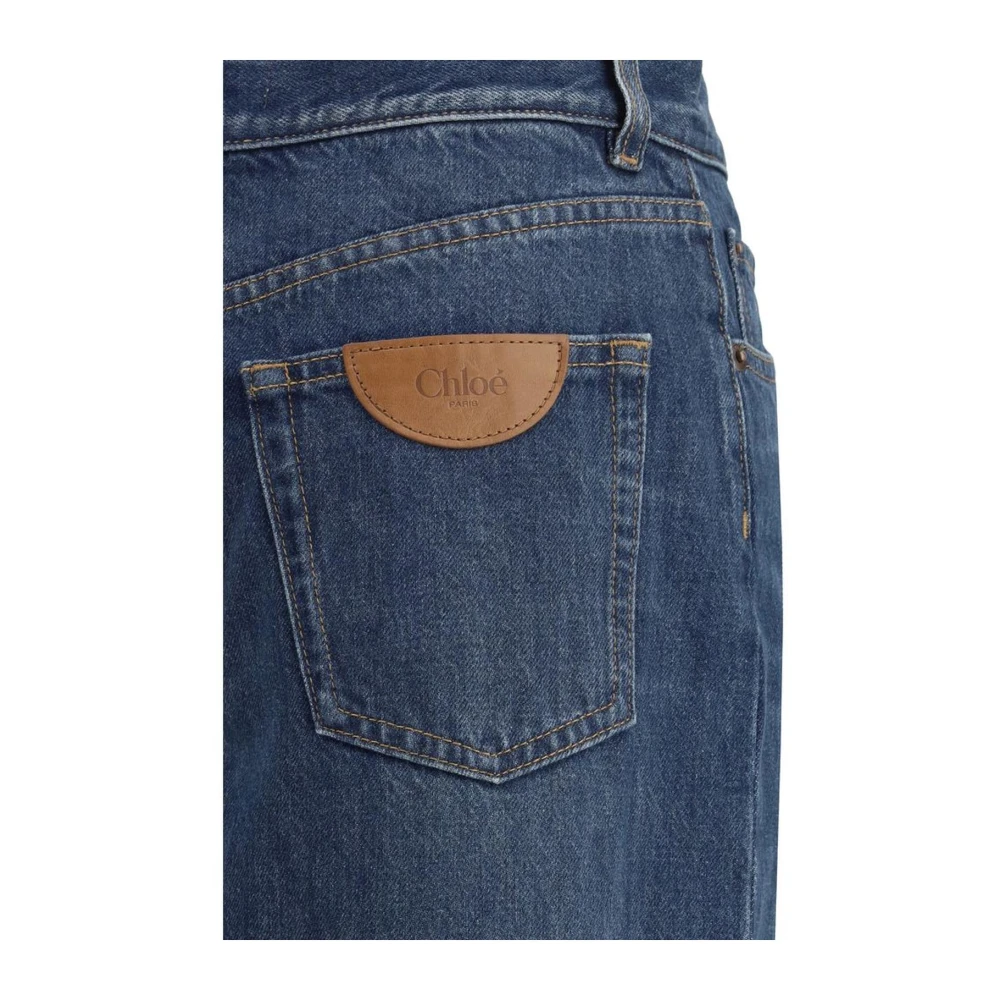 Chloé Wijde Pijp Leren Patch Jeans Blue Dames