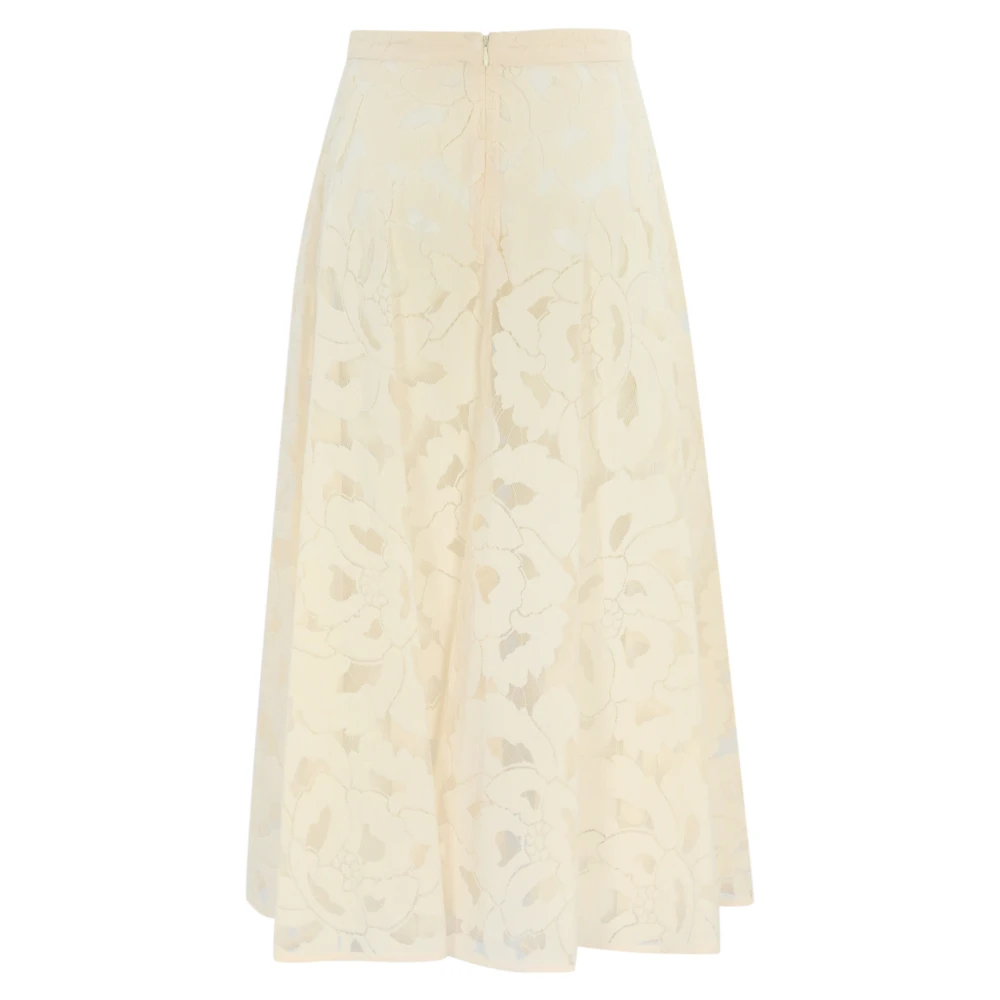 Max Mara Studio Bloemen Kant Midi Rok Ivoor Beige Dames
