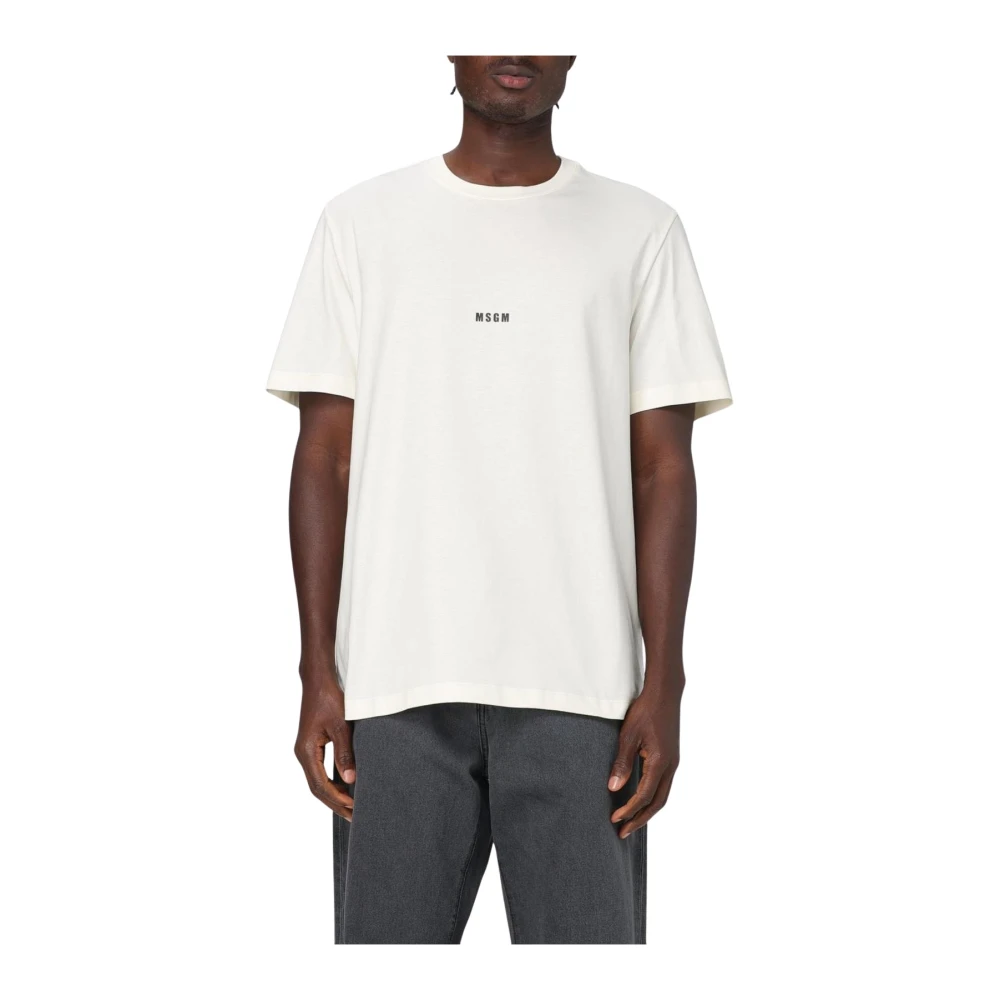 Msgm Men's Beige Logo T-Shirt
