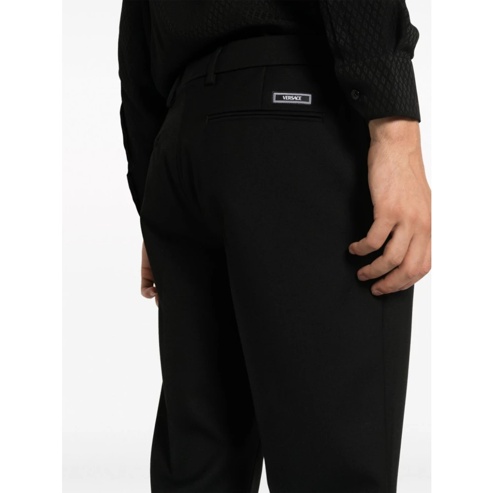Versace Zwarte Wollen Twill Broek Black Heren