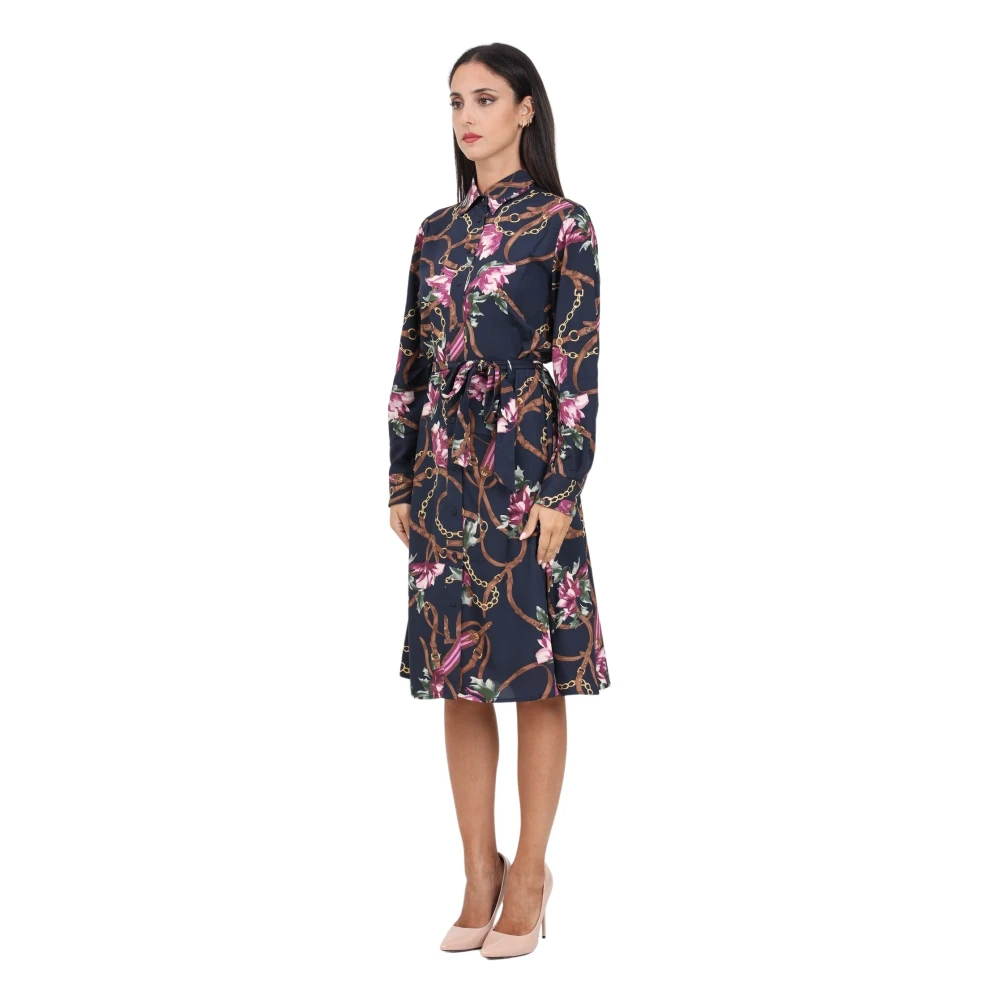 Ralph Lauren Blauwe Midi Jurk met Ruiterprint Multicolor Dames