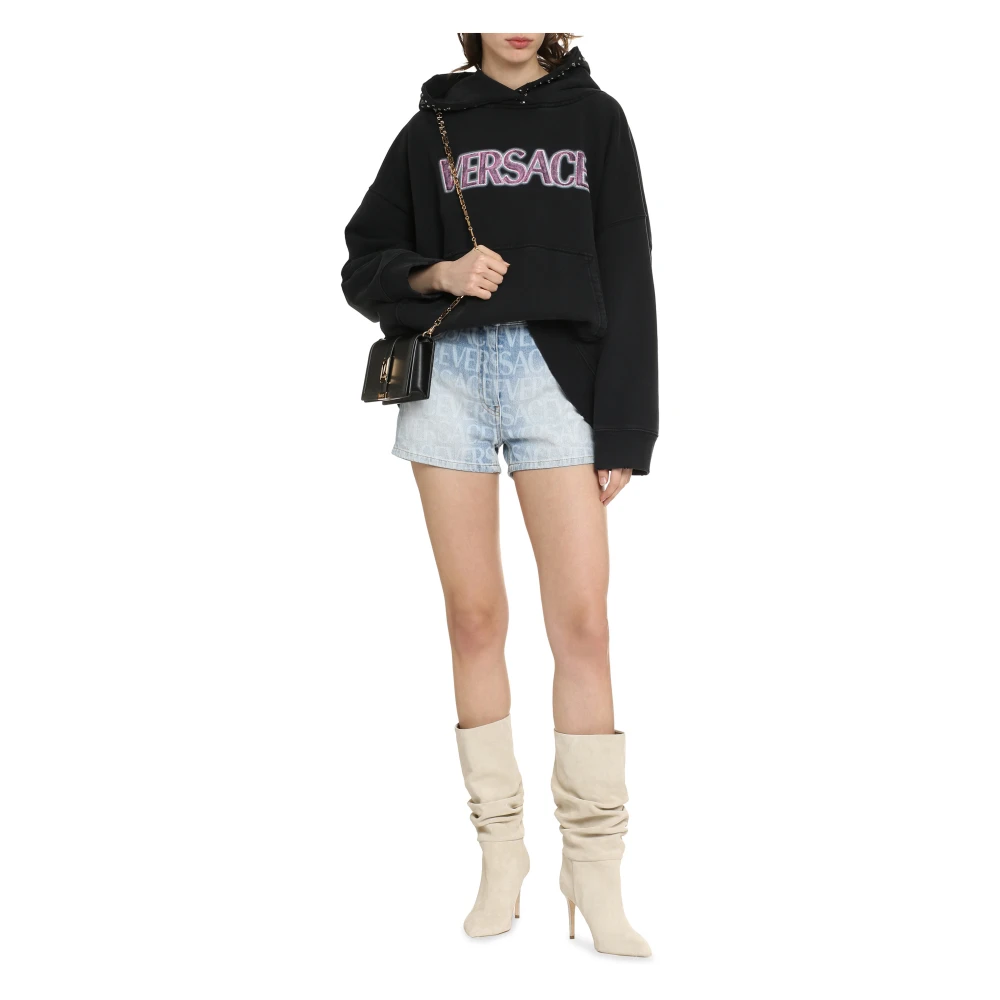 Versace Gestudde Katoenen Hoodie Black Dames