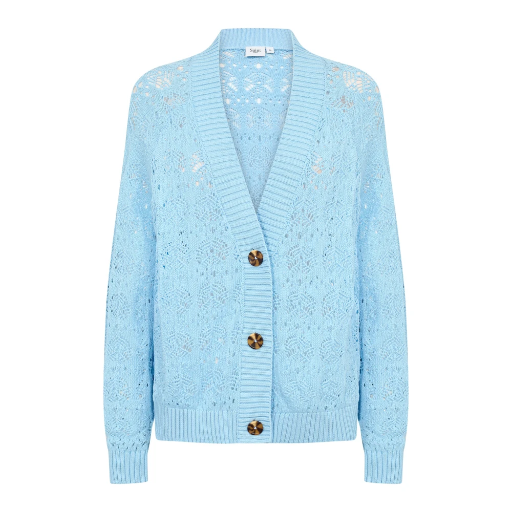 Saint Tropez Blå Stickad Kofta Junasz Airy Blue, Dam