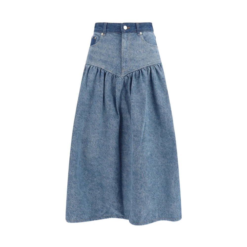 Ganni Women's Blue Denim Skirts, S, Heavy Washed Denim Midi Skirt