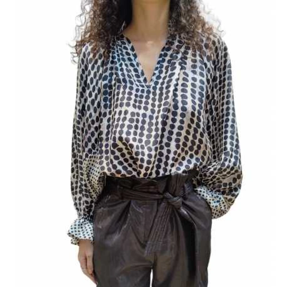 Mes Demoiselles Ivoor Zijden Blouse Zwarte Polka Dots Multicolor Dames