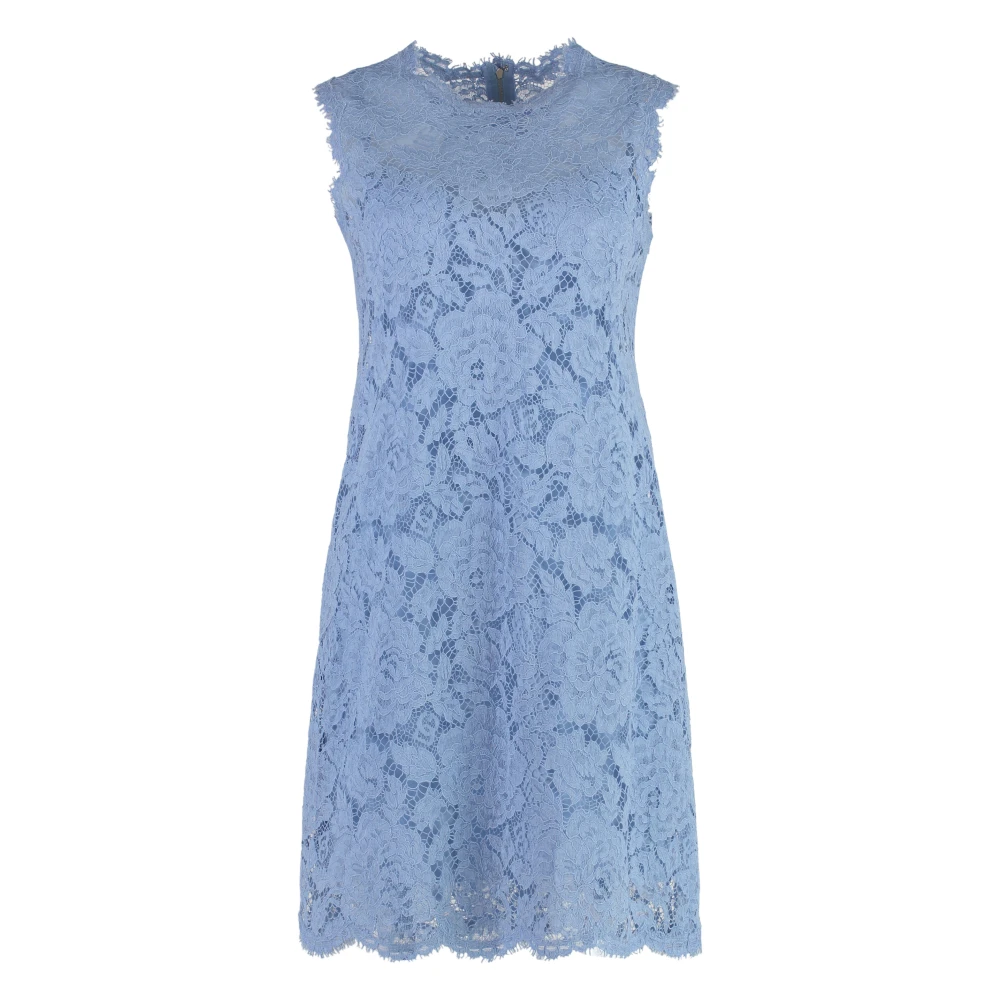 Dolce & Gabbana Elegante Kanten Jurk met Geschulpte Zoom Blue Dames