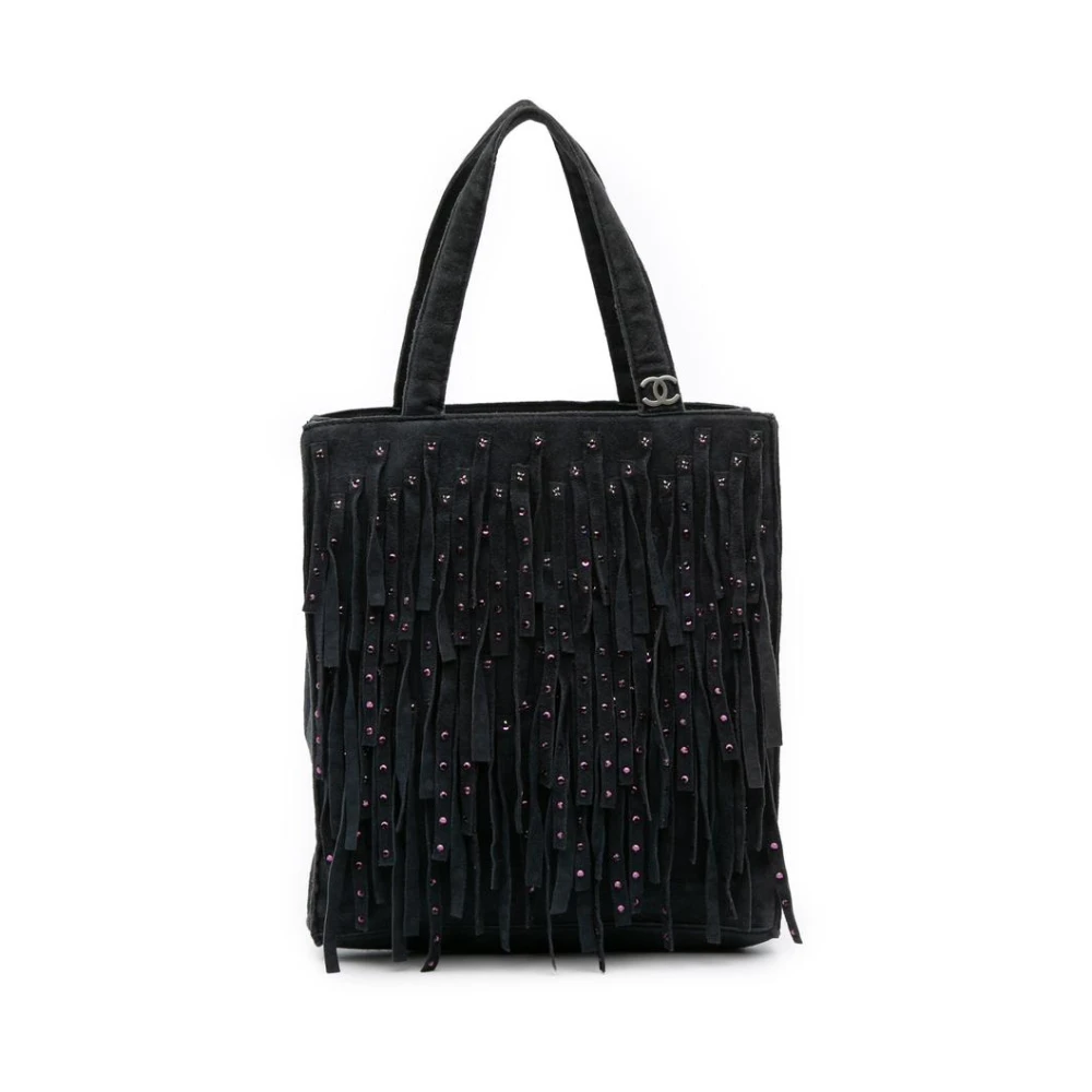 Chanel Vintage Women's Black Pre-Owned Fringed Tote Bag