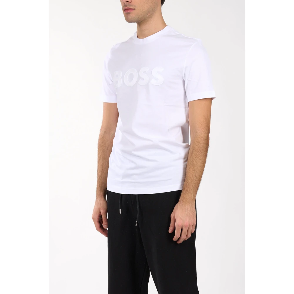 Hugo Boss Katoenen T-shirt met Frontlogo White Heren