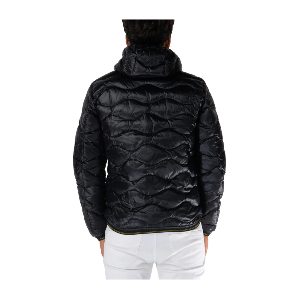 Blauer Gewatteerde Parka Jas met Capuchon Black Heren