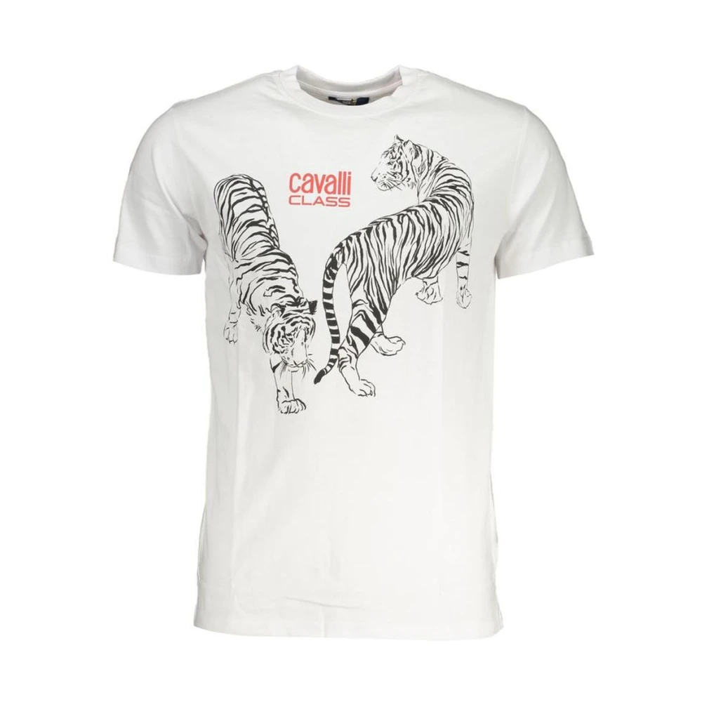 Cavalli Class Men's White Tiger Print Casual T-Shirt