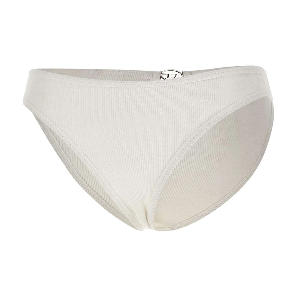 Diesel Hoge Taille Geribbelde Katoenen Slip Wit White Dames