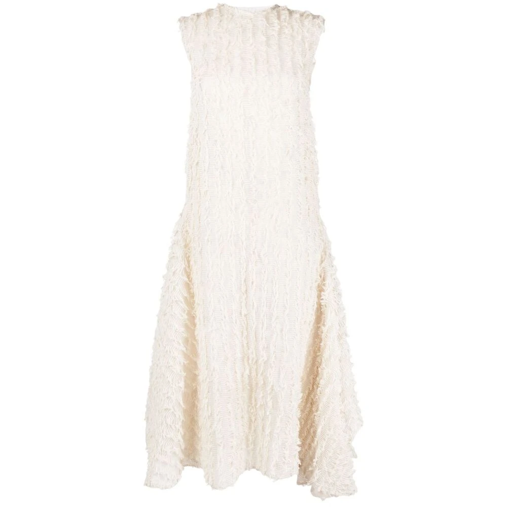 Calcaterra Frayed Trim Zijden Midi Jurk Beige Dames