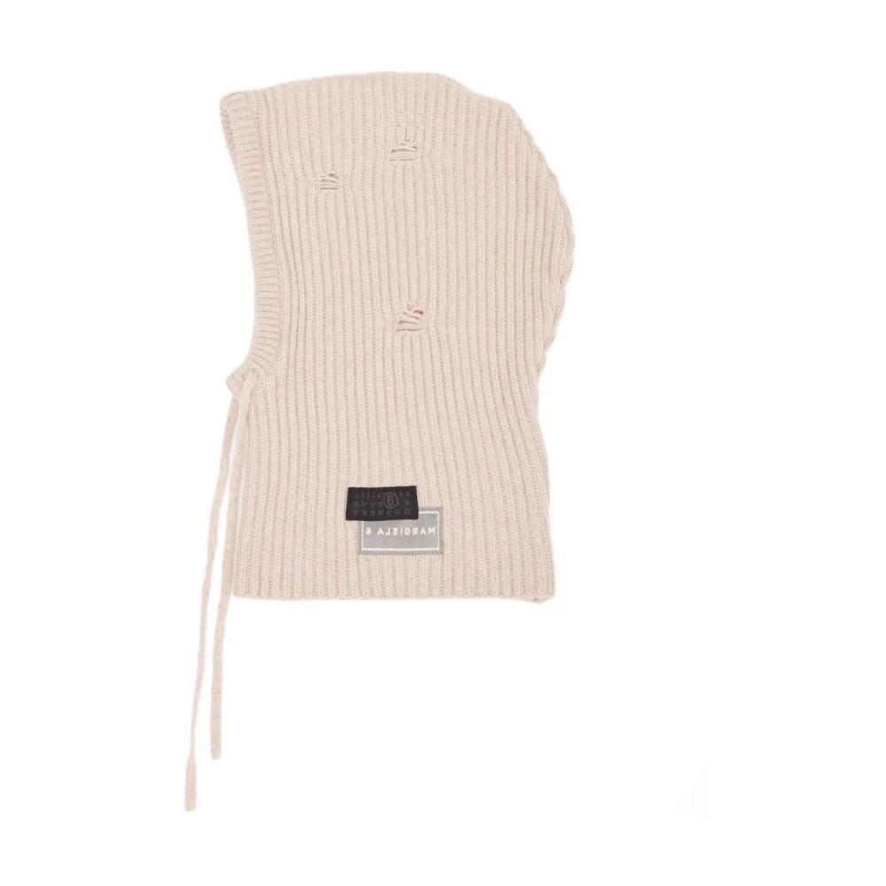 Mm6 Maison Margiela Beige Ribbed Wool Blend Logo Hat - Female - Accessories - Beige - S - Accessories