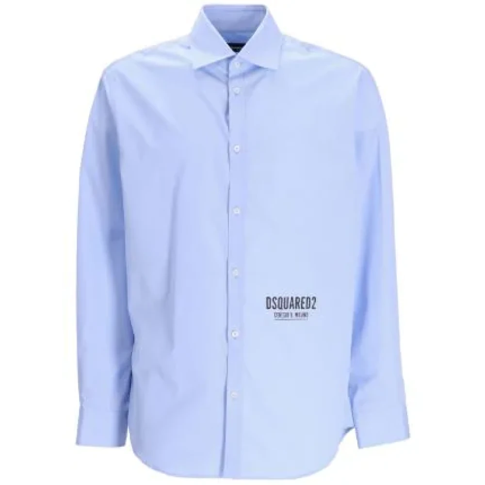 Dsquared2 Lichtblauw Logo Print Overhemd Blue Heren