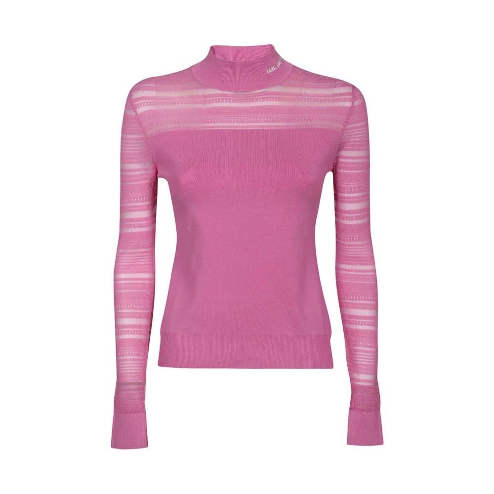 Karl Lagerfeld Turtleneck Sweater met Contrasterende Randen Pink Dames
