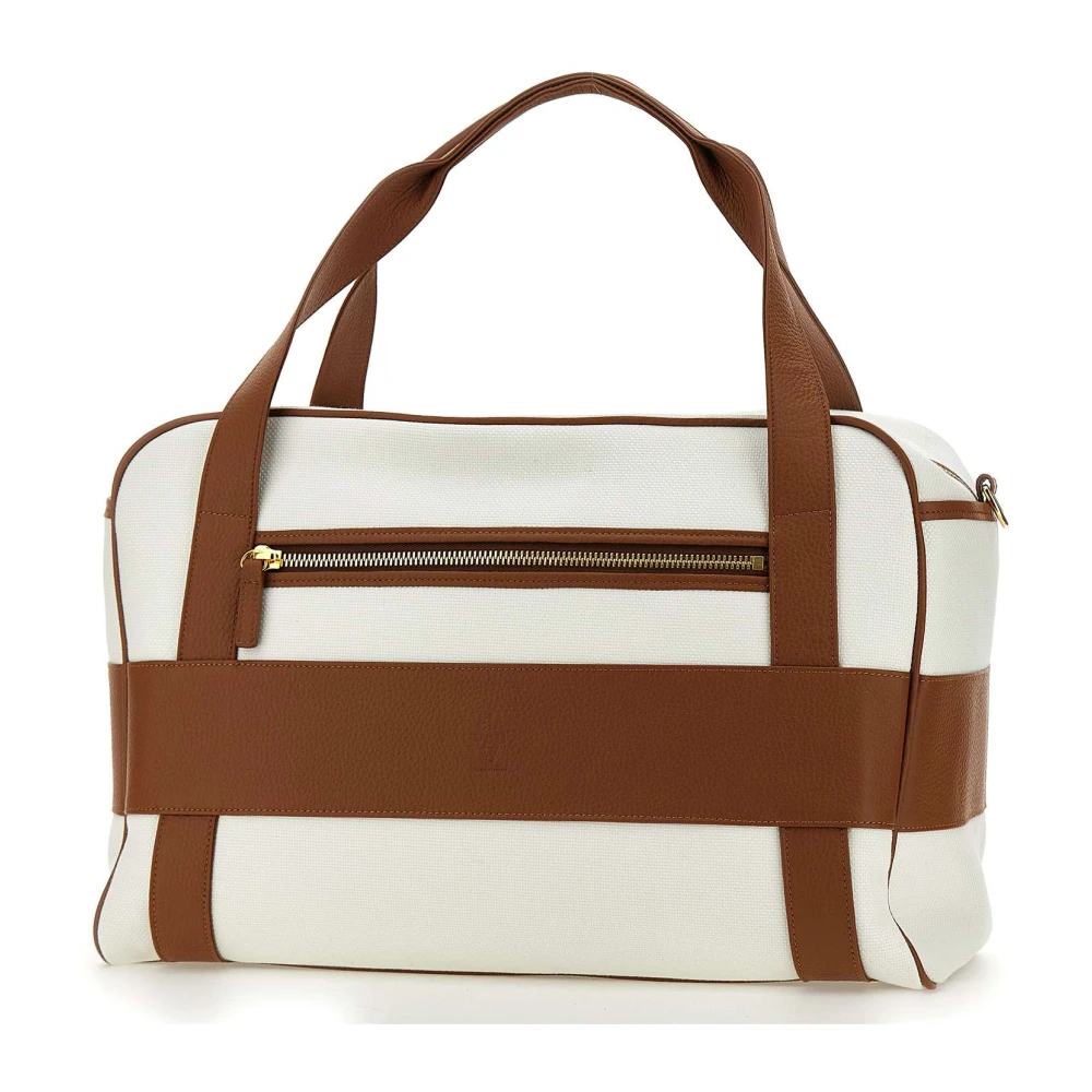 Eleventy Heren Reistas Wit Tabak Canvas Leer White Heren