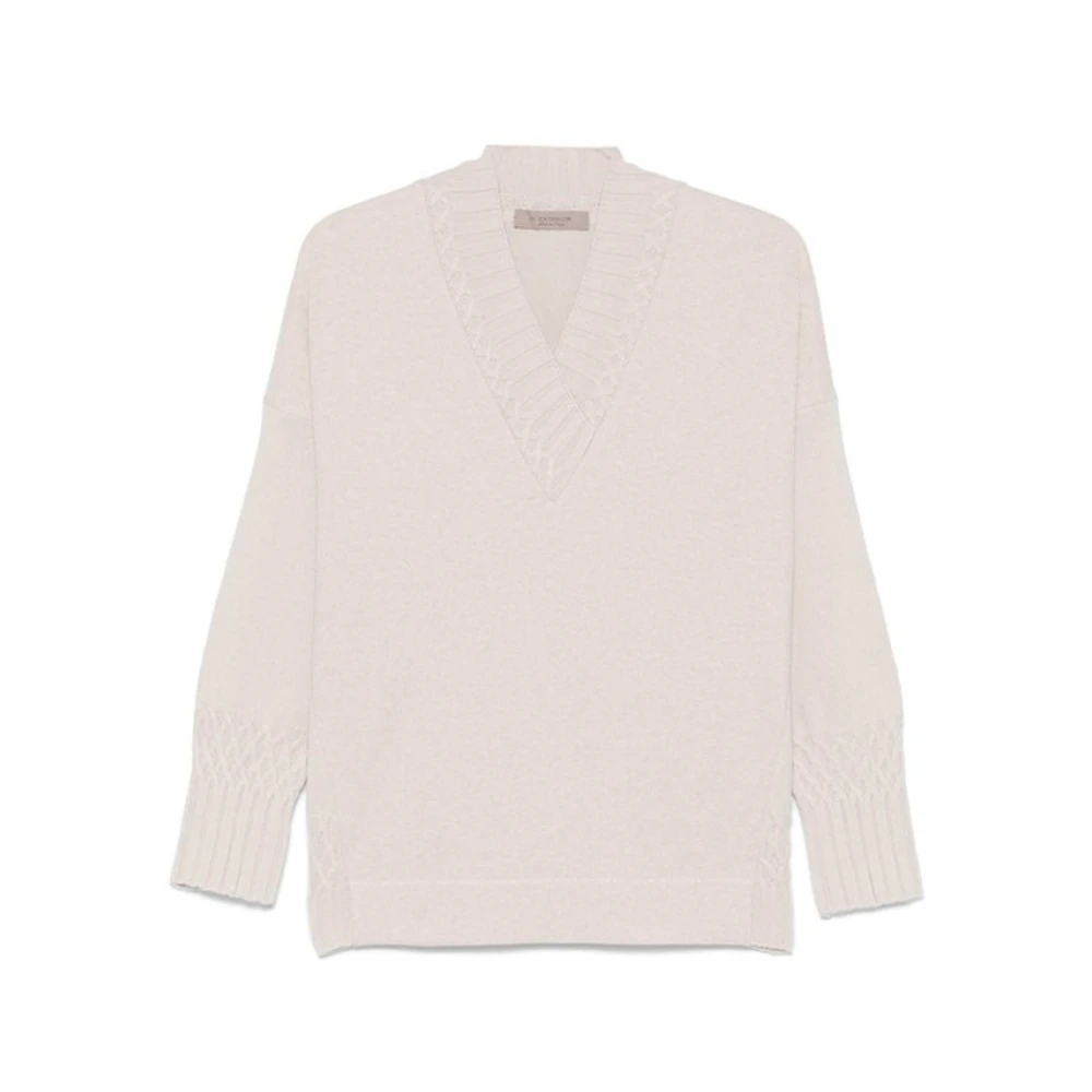 D.Exterior Gebreide V-hals Sweater met Panelen Beige Dames