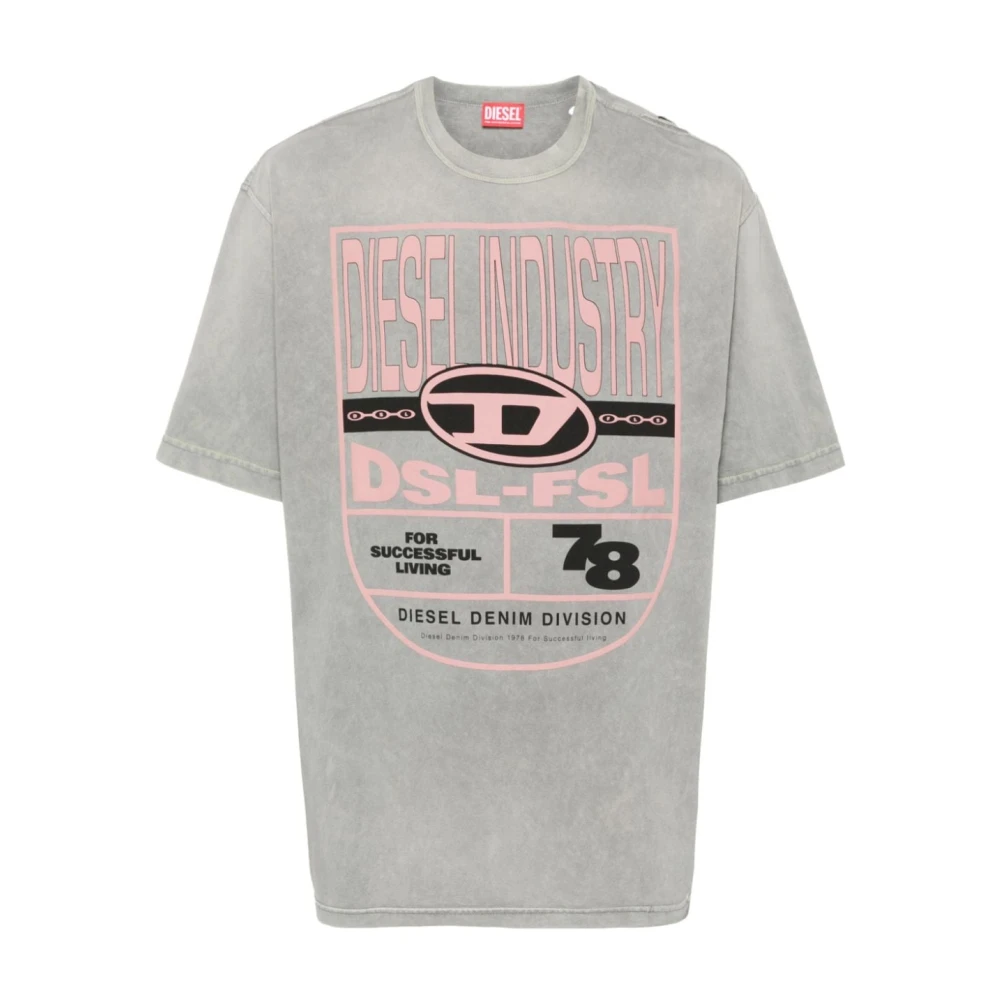 Diesel Grafische Print Jersey T-shirt Grijs Gray Heren
